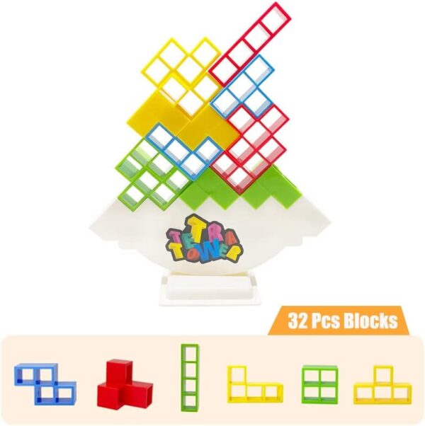 HOMELAM Stacking Blocks Tetra Balance Game - 32 PCS Board Games for Kids & Adults Tetra Tower Balancing Stacking Toys Building Blocks (32 PCS) - Image 2