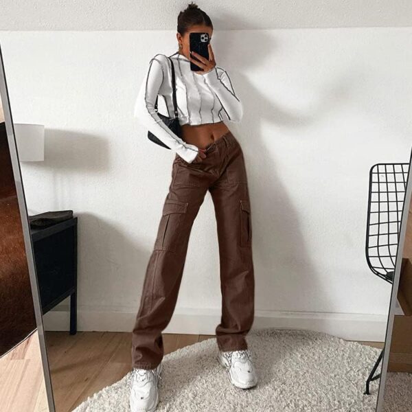 Lepunuo Cargo Pants for Women High Waisted Casual Pants Baggy Stretchy Wide Leg Y2K Streetwear with 6 Pockets - Image 6