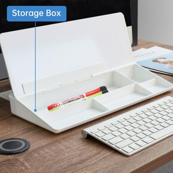 Small Glass Desktop Whiteboard Dry-Erase-Board - Computer Keyboard Stand White Board Surface Pad with Drawer, Desk Organizers with Accessories for Office, Home, School Supplies - Image 3