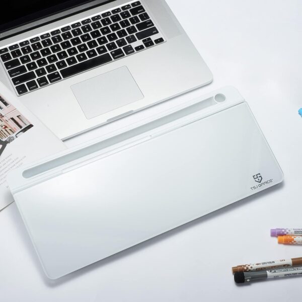 Small Glass Desktop Whiteboard Dry-Erase-Board - Computer Keyboard Stand White Board Surface Pad with Drawer, Desk Organizers with Accessories for Office, Home, School Supplies - Image 5