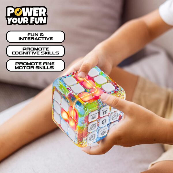 Power Your Fun Cubik LED Flashing Cube Memory Game - Electronic Handheld Game, 5 Brain Memory Games for Kids STEM Sensory Toys Brain Game Puzzle Fidget Light Up Cube Stress Relief Fidget Toy (Tie Dye) - Image 4