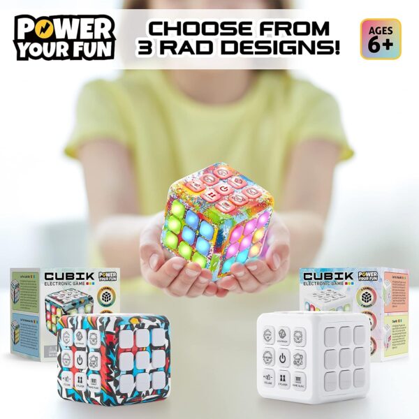 Power Your Fun Cubik LED Flashing Cube Memory Game - Electronic Handheld Game, 5 Brain Memory Games for Kids STEM Sensory Toys Brain Game Puzzle Fidget Light Up Cube Stress Relief Fidget Toy (Tie Dye) - Image 6