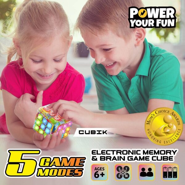 Power Your Fun Cubik LED Flashing Cube Memory Game - Electronic Handheld Game, 5 Brain Memory Games for Kids STEM Sensory Toys Brain Game Puzzle Fidget Light Up Cube Stress Relief Fidget Toy (Tie Dye) - Image 2